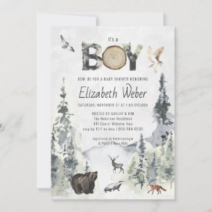 Invitation de Baby Shower Ours Forêt Rustique