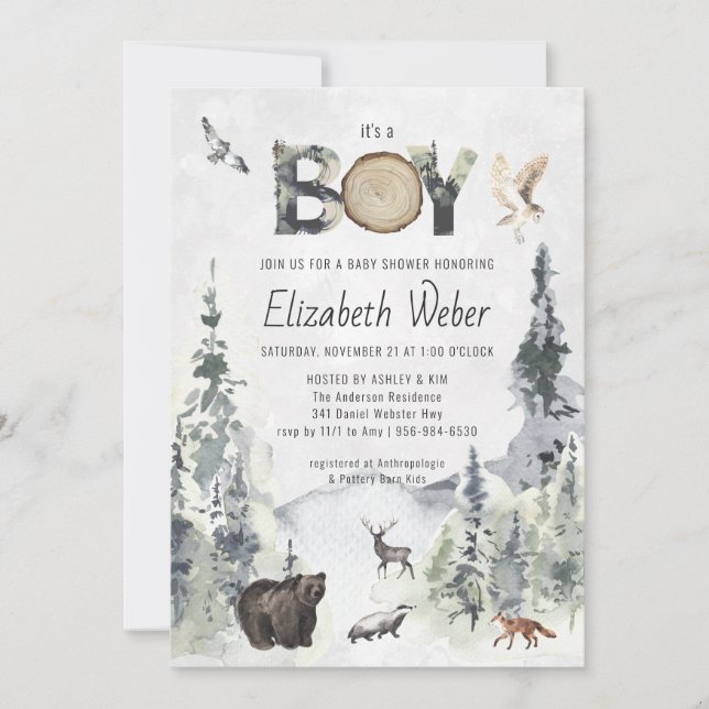 Invitation de Baby Shower Ours Forêt Rustique (Devant)