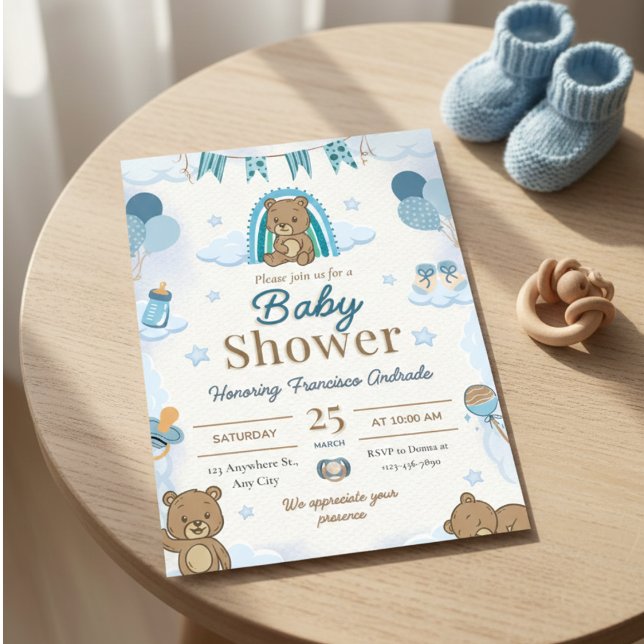 Invitation de baby shower ourson aquarelle mignonn (Créateur téléchargé)