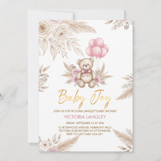 Invitation de Baby Shower Ourson Bohème