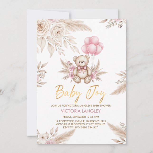 Invitation de Baby Shower Ourson Bohème (Devant)