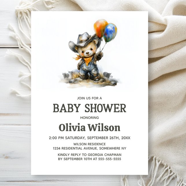 Invitation de baby shower Ourson de campagne migno (Créateur téléchargé)