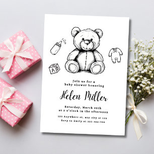 Invitation de Baby Shower Ourson, Minimaliste Bébé