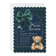 Invitation de Baby Shower Ourson Préppy à carreaux
