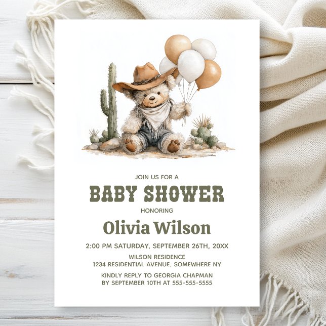 Invitation de baby shower ourson western rustique (Créateur téléchargé)