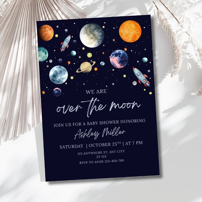 Invitation de Baby Shower Over The Moon Boy, Céles (Créateur téléchargé)