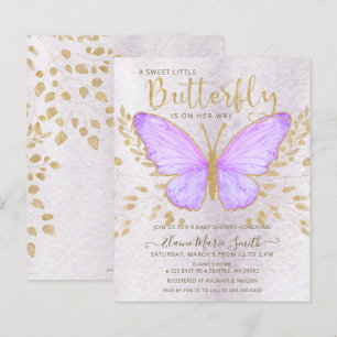 Invitation de Baby Shower Papillon Violet à petit 