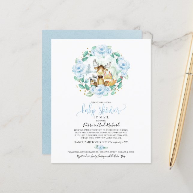 Invitation de baby shower par courrier à petit bud (Devant/Arrière en situation)