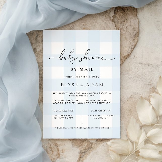 Invitation de baby shower par courrier en vichy bl (Créateur téléchargé)