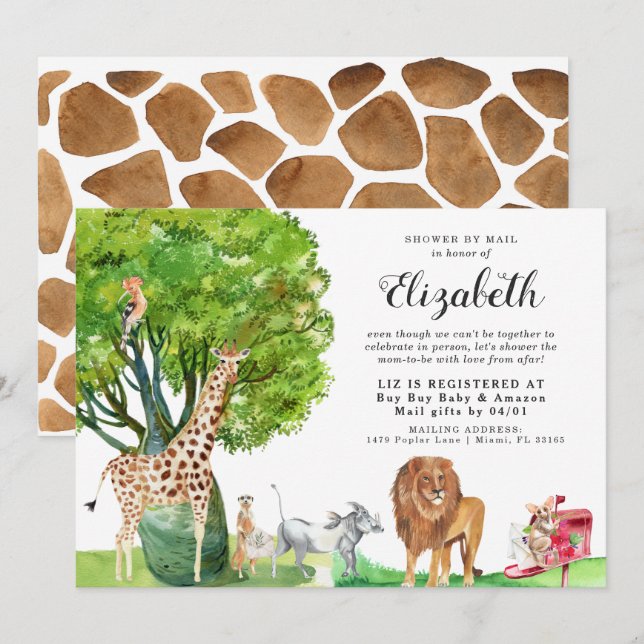 Invitation de Baby Shower par courrier sur les Ani (Devant / Derrière)