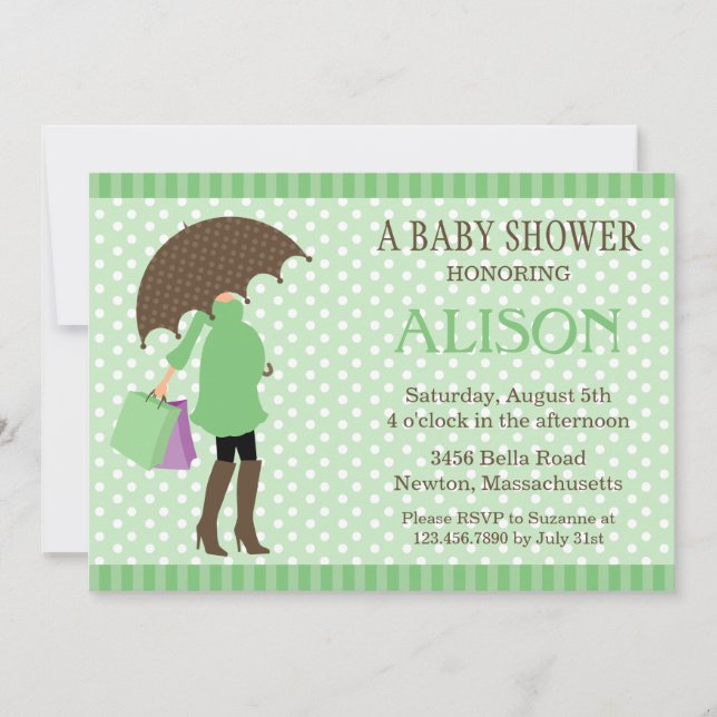 Invitation de Baby shower parapluie vert (Devant)