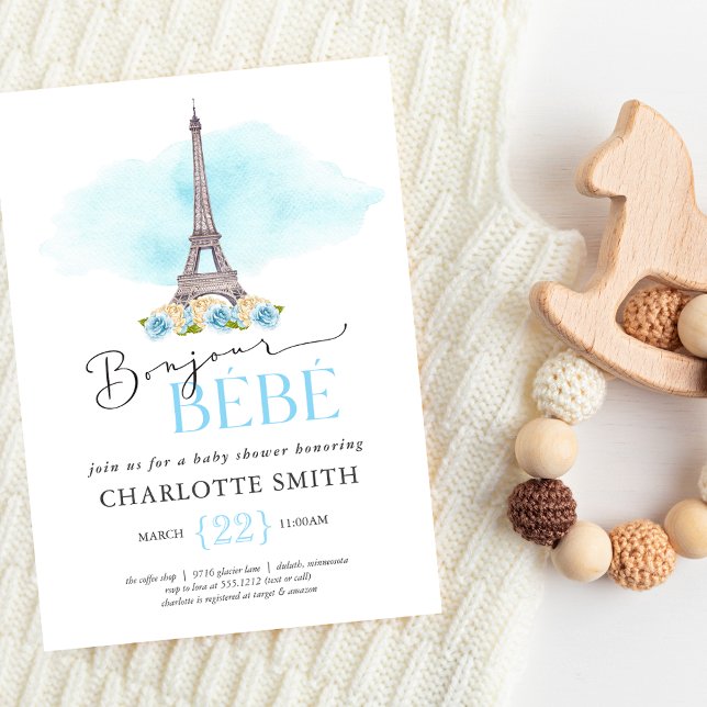 Invitation de Baby Shower Parisienne Thème Bonjour (Créateur téléchargé)