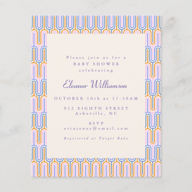 Invitation de baby shower pas chère groovy mignonn (Devant)