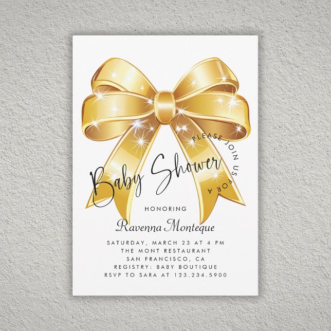 Invitation de Baby Shower Pastel Gold Bow Coquette (Créateur téléchargé)