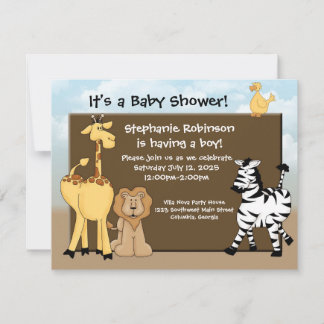 Invitation de Baby shower personnalisé, animaux de