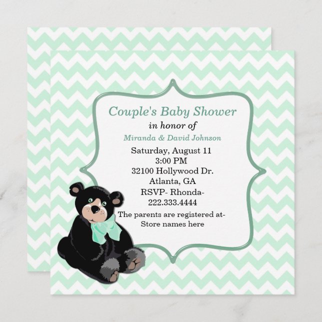 Invitation de Baby shower personnalisé Chevron ver (Devant / Derrière)