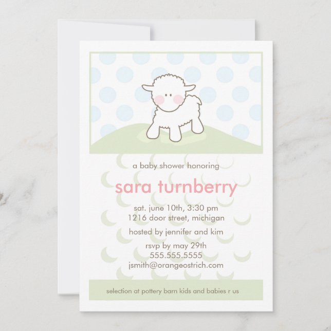 Invitation de baby shower - petit agneau (Devant)