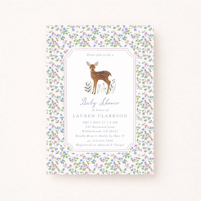 Invitation de baby shower Petite Faon Florale de l (Créateur téléchargé)