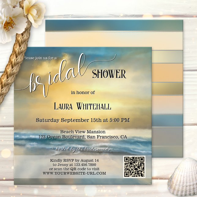 Invitation de Baby Shower Plage Orageuse Beaux-Art (Bridal shower invitation featuring an original fine art painting of a sunset on a stormy beach.)