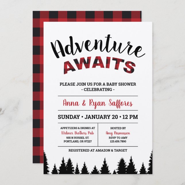 Invitation de Baby shower Plaid - Attente d'aventu (Devant / Derrière)