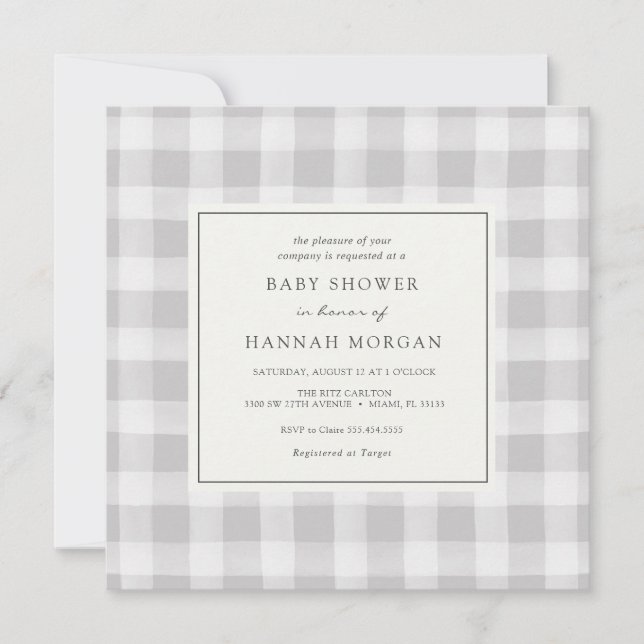Invitation de Baby shower Plaid Buffalo gris (Devant)