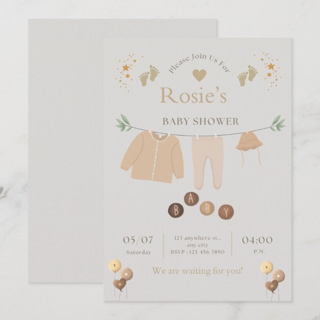 Invitation de Baby Shower Plate Rase (Devant / Derrière)