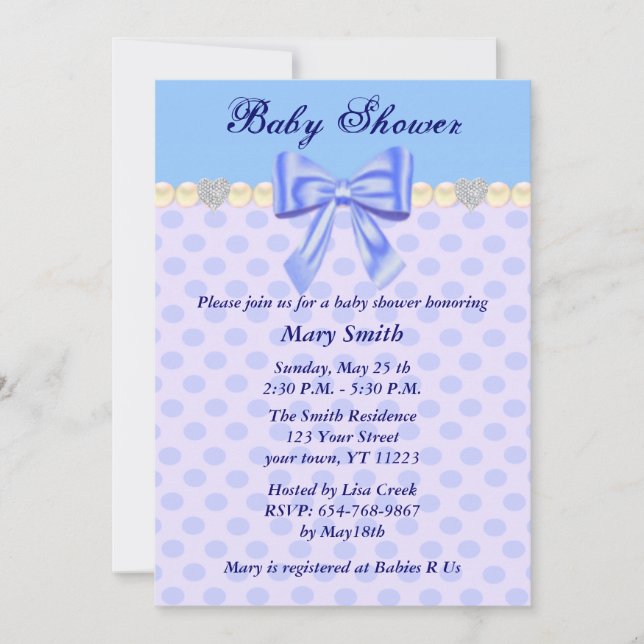 Invitation de Baby shower Pois bleu (Devant)