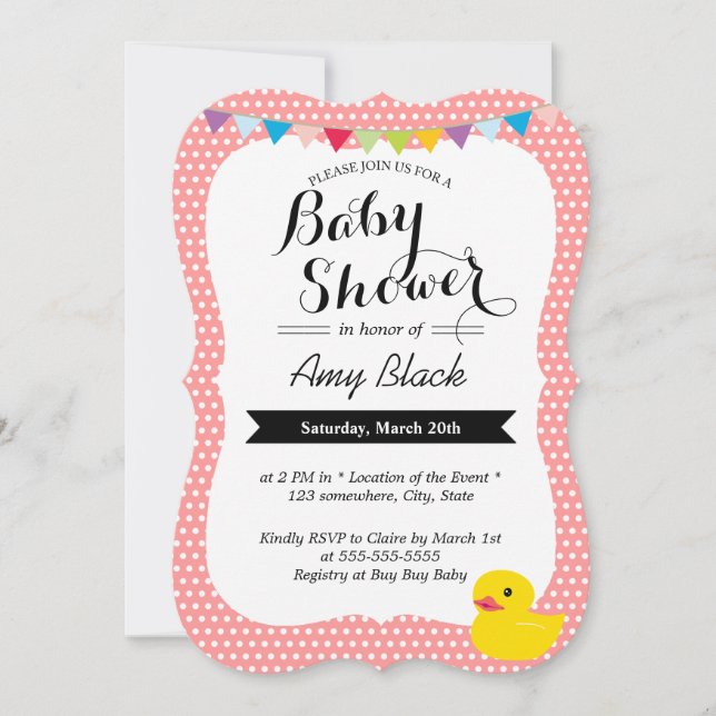 Invitation de Baby shower Pois en caoutchouc (Devant)