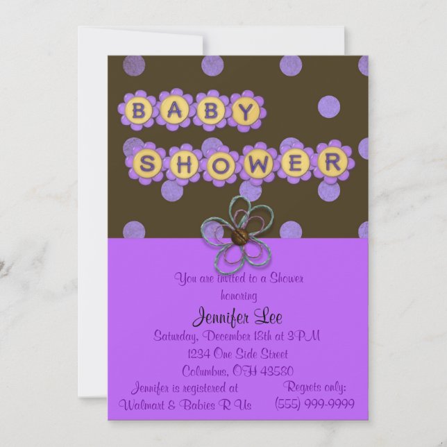 Invitation de Baby shower Pois pourpre (Devant)