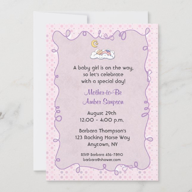 Invitation de Baby shower Pois rose pourpre (Devant)