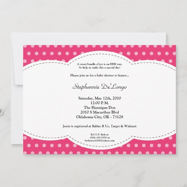 Invitation de Baby shower Poke Pink Poke 5x7 Girl (Devant)
