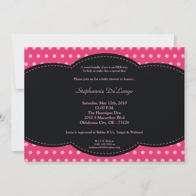Invitation de Baby shower Poke Pink Poke 5x7 Girl (Devant)