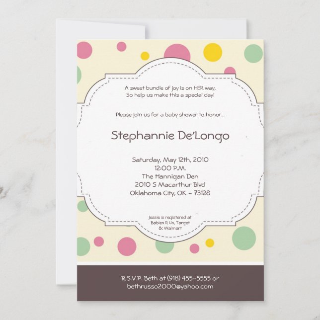 Invitation de Baby shower Poke Pink Poke 5x7 Girl (Devant)