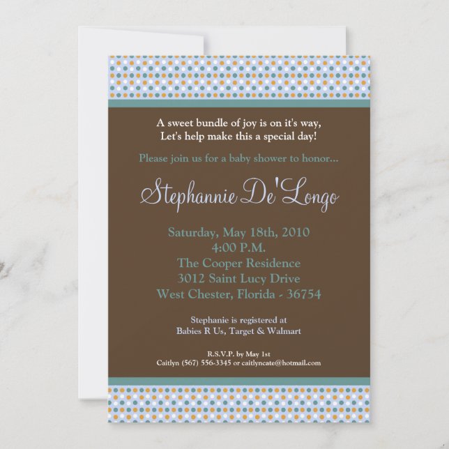 Invitation de Baby shower PolkaDot 5x7 Blue Sweeth (Devant)