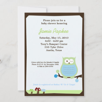 Invitation de Baby shower Pop Owl Nature 5x7