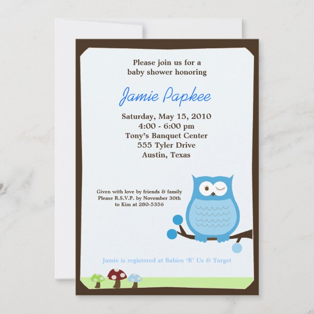 Invitation de Baby shower Pop Owl Nature 5x7 (Devant)
