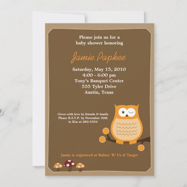 Invitation de Baby shower Pop Owl Nature 5x7 (Devant)
