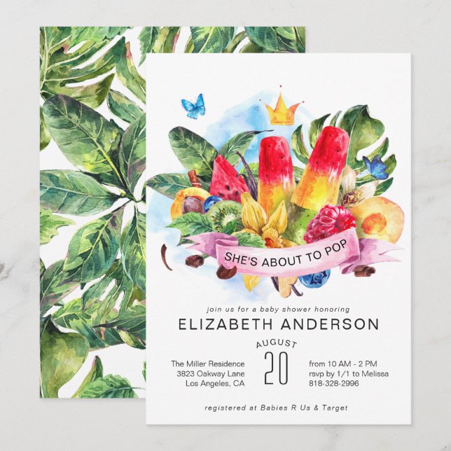 Invitation de Baby Shower Popsicle d'Été Lumineuse (Devant / Derrière)