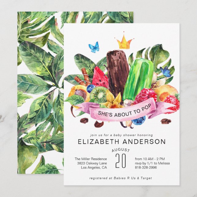 Invitation de Baby Shower Popsicle d'Été Lumineuse (Devant / Derrière)