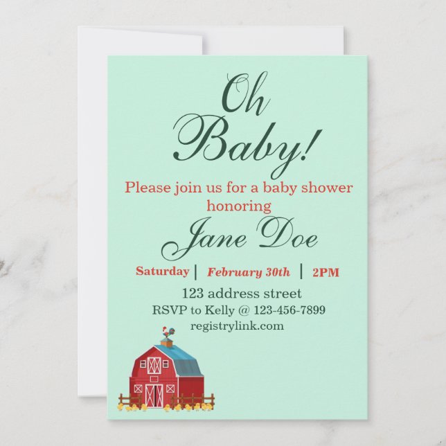 Invitation de baby shower pour bébé animaux de fer (Devant)