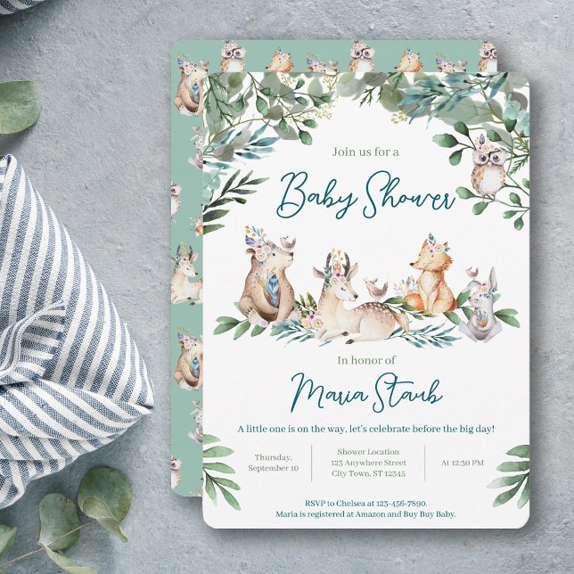 Invitation de baby shower pour bébé en forêt avec  (Créateur téléchargé)