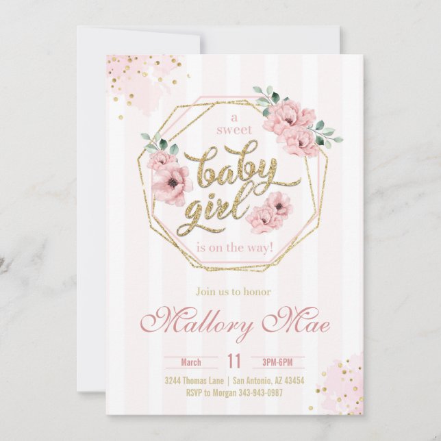 Invitation de Baby shower pour bébé fille (Devant)