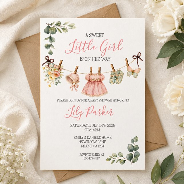 Invitation de baby shower pour bébé fille à l'aqua (Créateur téléchargé)