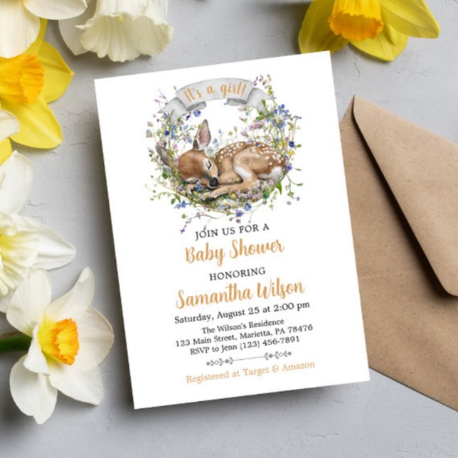 Invitation de Baby Shower pour Bébé Fille avec Cer (Créateur téléchargé)
