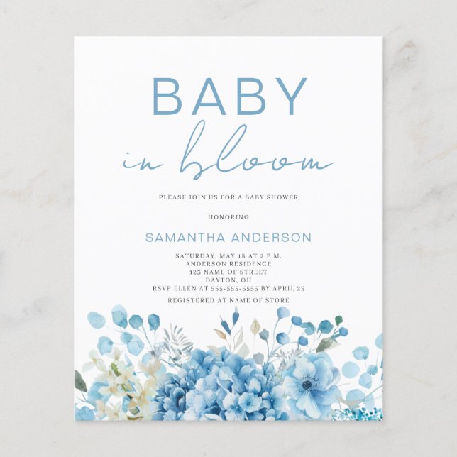Invitation de Baby Shower pour bébé garçon Budget  (Devant)