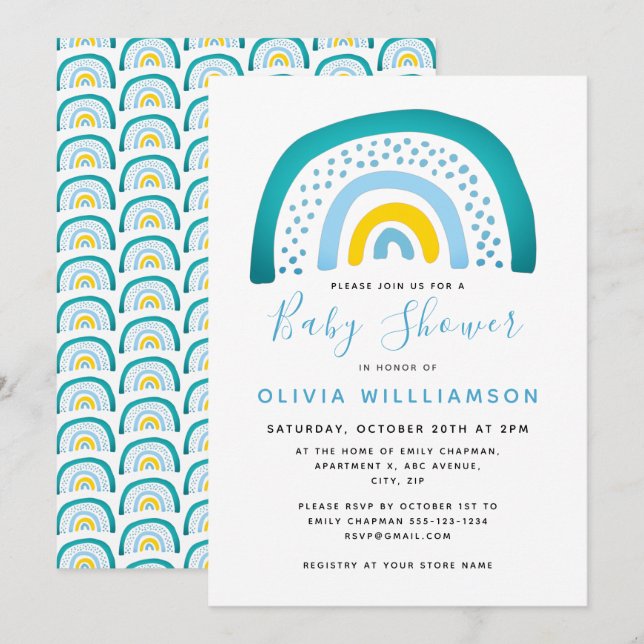 Invitation de Baby Shower pour Bébé Garçon Moderne (Devant / Derrière)