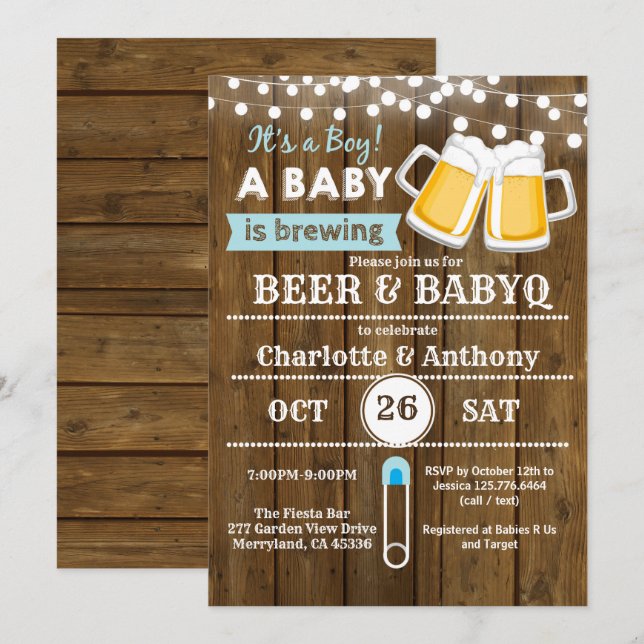 Invitation de baby shower pour couple bière et Bab (Devant / Derrière)