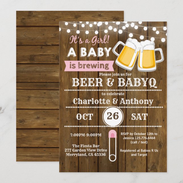 Invitation de baby shower pour couples Beer and Ba (Devant / Derrière)