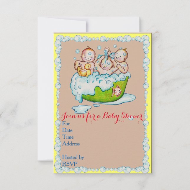 Invitation de baby shower pour des triplets (Devant)