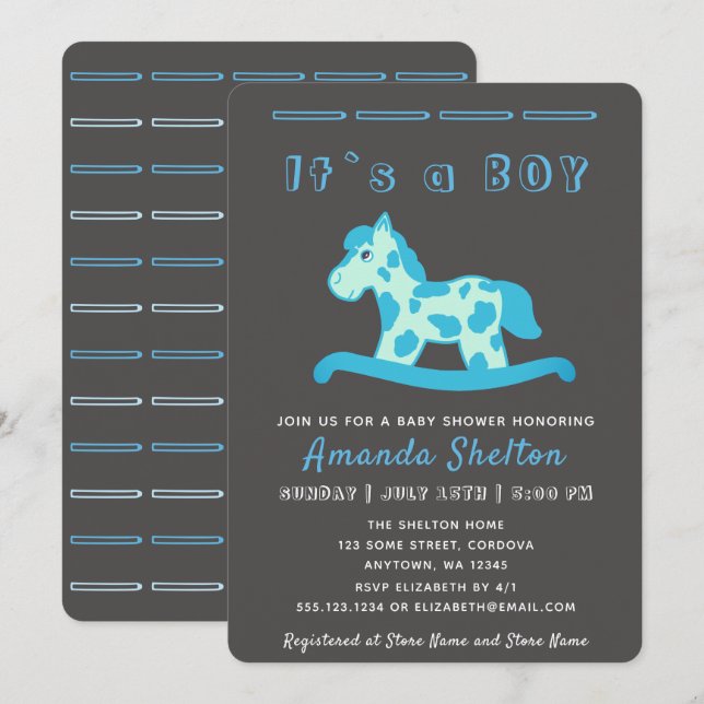 Invitation de Baby Shower pour Garçon au Cheval à  (Devant / Derrière)